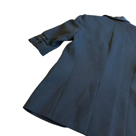 Smythe Black Wool Blend Silk Lapel Blazer Jacket 3/4 Sleeve Ruched Size 6 Womens - Picture 10 of 11